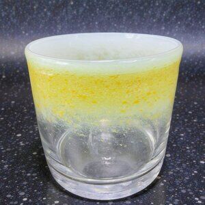 Blown Italian Art Glass Vase Vessel Thick Heavy Ice Bucket Container Yellow VTG‎